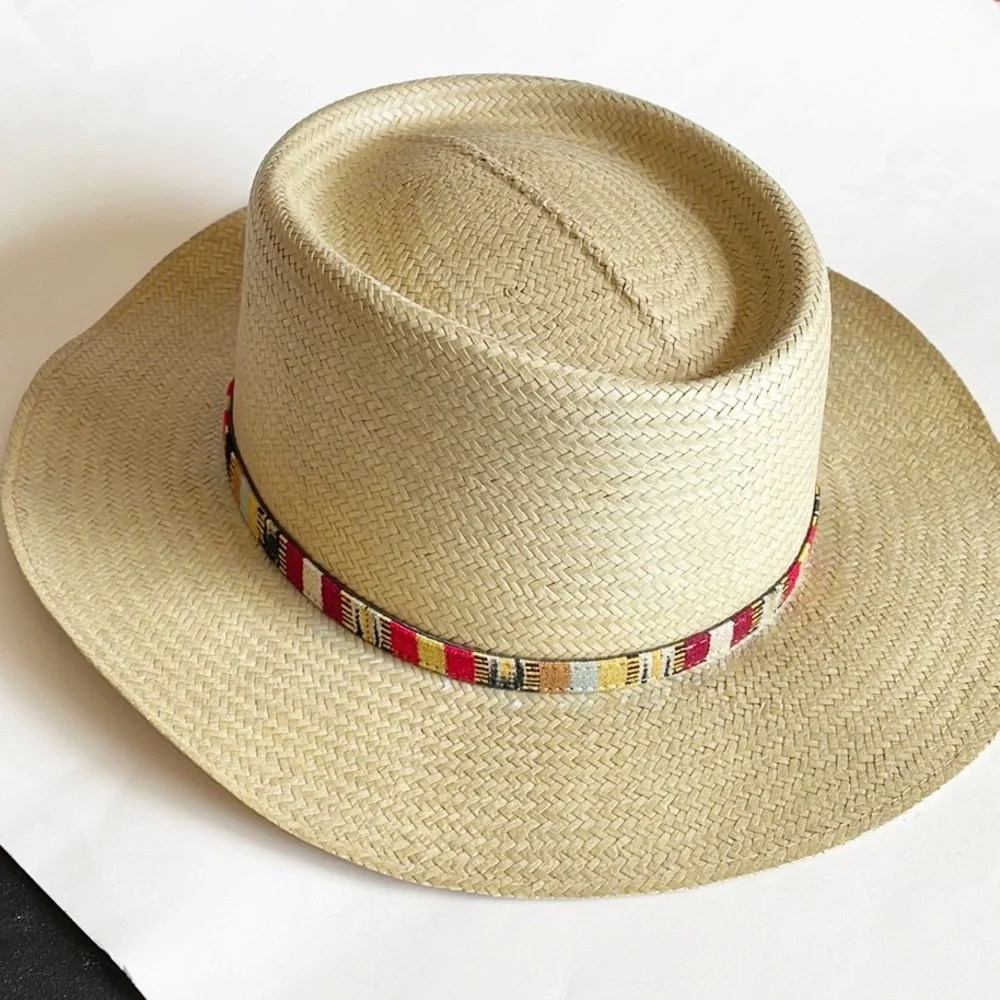 Vintage Kangol Design Straw Boho Chic Fedora Sun Hat